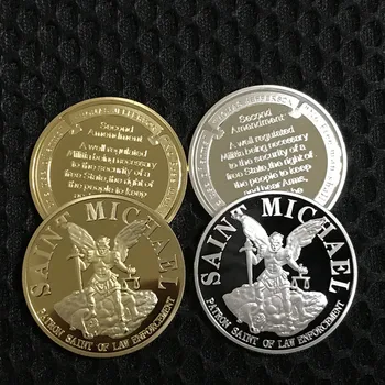 2 Vnt Su Sain Michael monetos Patrona Įstatymo 1 OZ aukso ir sidabro padengtą ženklelį 40 mm suvenyrų kolekcines monetos