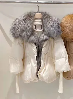 2023 moteriški Drabužiai Nauji moteriški žieminiai šiltas nekilnojamojo fox fur didelis kailių apykaklės mados žemyn striukė 058