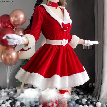 2023 Moterų Kalėdos, Kalėdos Ponia Santa Claus Cosplay Kostiumai, Seksualus Apatinis Trikotažas Žiemos Ilgomis Rankovėmis Raudona Suknelė Tarnaitė Bunny Mergina Vienodas