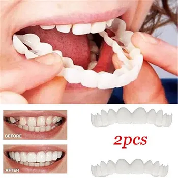 2vnt/Komplektas Comfort Fit Balta Netikras Dantis Padengti Viršų Fanera, dantų Protezų Rinkinį