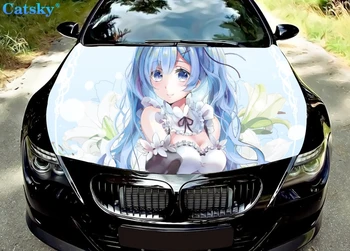 Anime Mergina Vėl Nulis Rūbas Japonijos Tematikos Mėlyna Automobilio Kapoto Wrap Vinilo Lipdukas, Pilnas Spalvų Automobilių Reikmenys Grafikos Pusės Variklio Dangčio Lipdukas