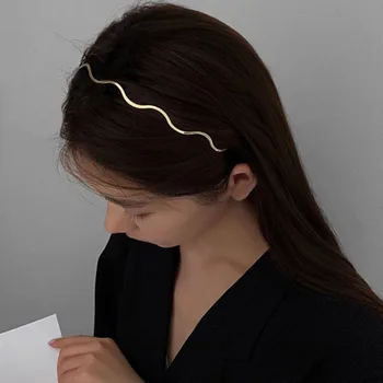 Aukso Metalo Banga Lenkimo Hairbands Moterų Paprastų Geometrinių Plonas Hairbands Kaspinai Korėja Stiliaus Elegantiškas Šukuosena Plaukų Aksesuarai