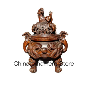 derliaus Boxwood Kinijos Ruda Trikojo Censer buda smilkalų laikiklis drakono statula, Eteriniai aliejai, smilkalai, antikvariniai
