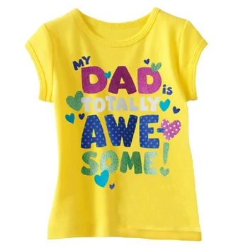Geltona Tėtis Nuostabus Kūdikių Mergaičių Trumpas Rankovės Marškinėliai Vasaros Tees Marškinėliai 100% Medvilnė, Bebe Mergina Drabužius merginų topai