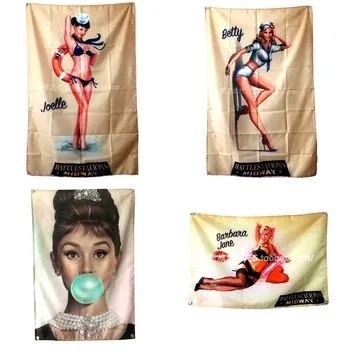 Hepburn Seksuali mergina Shabby chic Keturių Skylių vėliavos banner HD derliaus plakatas siena lipdukas gobelenas audinio dažymo baras, kavinė namų dekoro