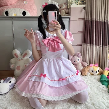 Japonijos saldus ir mielas rožinis kambarinės apranga Lolita Japonų anime cute Lolita stiliaus žaidimas anime vaidmenų kambarinės uniforma