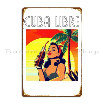 Kuba Libre Atogrąžų Retro Saulėlydžio Mergina Palmių Ir Cola 