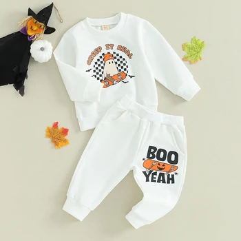 Kūdikiams, Vaikiška Baby Berniukas Ir Mergaitė Halloween Apranga Dvasios Laiškas Spausdinti Megztinis Kelnės, Palaidinukė Nustatyti Kritimo Drabužiai