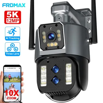 Lauko Belaidės Apsaugos Kameros 5K HD Wi-fi IP Kamera 10X Zoom AI Stebėjimo Tris Objektyvas PTZ Kameros CCTV Smart Home Vaizdo Stebėjimas