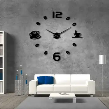 Mados 3D Didelis Akrilo Veidrodis, Sieninis Laikrodis Lipdukas su Išjungimo Laikrodis Judėjimo 