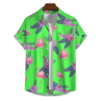 Mados VYRIŠKI Marškiniai 3d Flamingo Spausdinti Vasaros Vyrų Drabužių, Negabaritinių Marškinėliai Street Atsitiktinis Trumpas Rankovėmis Viršūnes Tee Havajų Marškinėliai