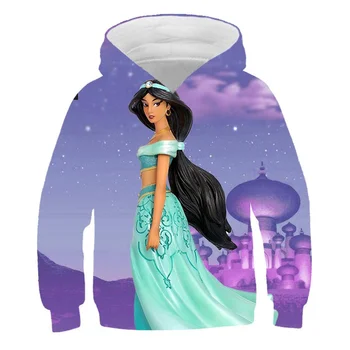 Merginos Princesė Jasmine Palaidinukė 2023 Rudens Žiemos Animacinių Filmų Gobtuvu Viršūnes Drabužių Disney Serijos Ilgomis Rankovėmis Hoodies Viršūnes Drabužiai