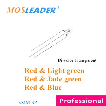 Mosleader 1000pcs LED 5mm Skaidrus Apvalus Raudonas ir Žalia Raudona & Mėlyna RG RB Bi-color Dviejų Spalvų F5 Bendro Anodo Katodo 3 Kaiščiai