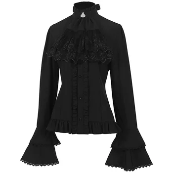 Moterų Viduramžių Marškinėliai Balti Lolita Derliaus Viktorijos Renesanso Steampunk Gotikos Palaidinukė Ponios Trumpas Projekto Šalis Nėrinių Viršūnės