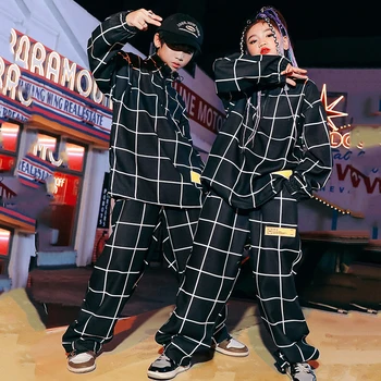 Naujas Šokių Hip-Hop Šokio Kostiumai Vaikams Juoda Prarasti Pledas Hiphop Kostiumas Mergaitėms Streetwear Berniukai Džiazo Šokių Kostiumai DQS11965