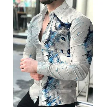 Naujų vyriškų drabužių Pavasario ir Rudens Marškinėliai Gyvūnų Modelio 3D Spausdinimo Long Sleeve Top Slim Fit Mados Marškinėliai Viršuje Laisvalaikio Gyvybingumą