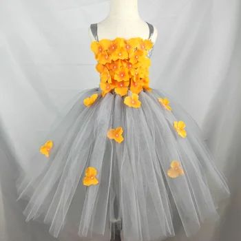 oranžinė ir Pilka Gėlių Mergaitė Tutu Suknelė Vestuvių Tiulio Suknelė Mergaitėms Vestuvių Suknelės, Skraistės Demoiselle Rose Vaikų Mergaičių Drabužius Suknelė