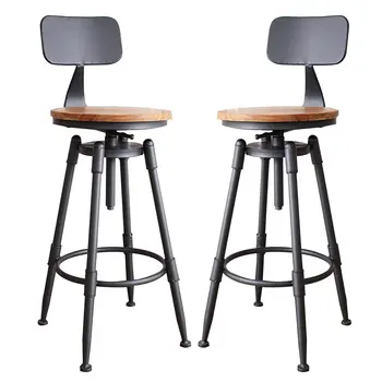 Pramonės Baro Kėdės su Atlošais-Sukami Medienos Sėdynės-Baro Aukštis Reguliuojamas 26-32.2 colių-Virtuvė Sala Valgomojo Kėdės
