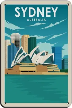 Sidnėjuje (Australija Derliaus Kelionės Plakatas Retro Plakato Metalo Skardos Pasirašyti Prašmatnus Meno Retro Geležies Dažymo Juosta Žmonių Urvas Kavinė