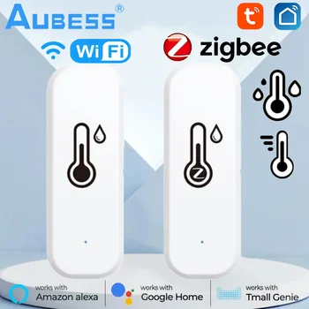 Tuya Wifi/zigbee Smart Temperatūros ir Drėgmės Jutiklis Patalpų Termometras su Drėgmėmačiu Detektorius Balso Signalą Alexa 