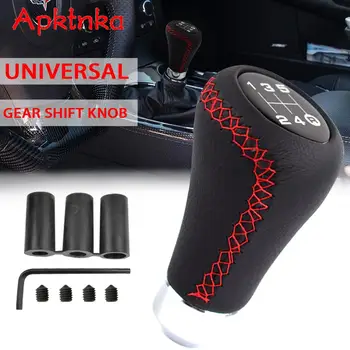 Universali 5 Pavarų Odos Red Stitch Automobilio Pavarų Stick Shift Knob Shifter Svirtis Pen Pakeitimo Gearstick Automobilio Interjero Dalys
