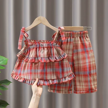 Vaikų Mergaičių vasaros drabužių komplektas komplektai, viršuje plati koja kelnės rinkiniai vaikams mergaičių drabužių mados dizaino 2-7 T kūdikio gimtadienio rinkinių