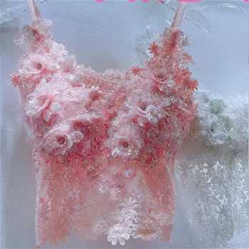 Vasaros Nėriniai Išpjovą Dizaino Rožinis Atgal Camisole Seksualus Viršuje Granulių moterų marškinėliai