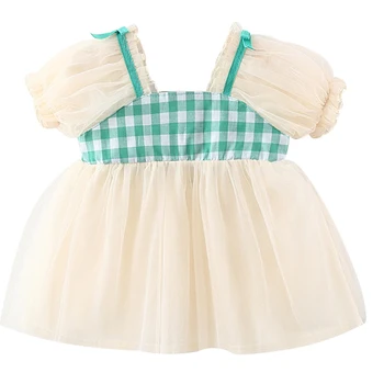 Vasaros Suknelės Naujagimių Mergaičių Boutique Komplektus korėjos Mielas Pledas Rankovių Akių Baby Princess Dress Vaikams Drabužių BC2210-1