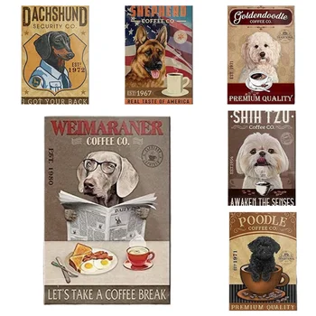 Šuo Metalo Plakatas Weimaraner Kavos paimkime Kavos Pertrauka Alavo Ženklai Kavinė Gyvenamasis Kambarys, Vonios kambarys, Virtuvė, Namų Menas, Sienų Dekoras