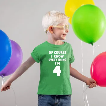 Žinoma, aš Žinau Viską, ką aš esu 4 Vaikų Gimtadienio Marškinėliai Bamblys Berniukams, Mergaitėms trumpomis Rankovėmis T-shirt Vaikų Mados Atsitiktinis Tees